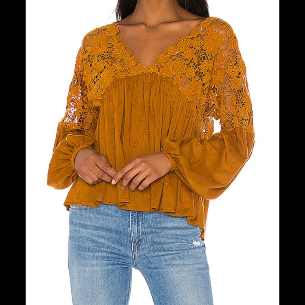 Free People Lina Lace Top in Bronze
